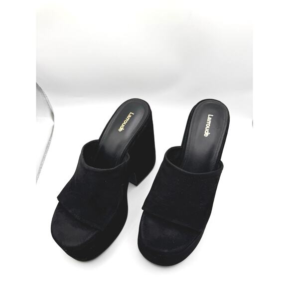 Larroudé black retro Wanda Suede Platform Mules size 8 Y2k chunky heel - Picture 10 of 13
